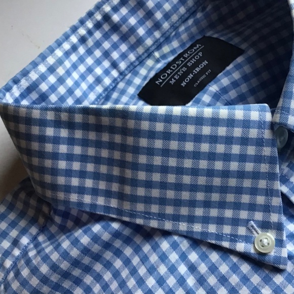 Nordstrom blue checkered dress cotton shirt Sz 1 8 made in Vietnam 🇻🇳 - Picture 5 of 13